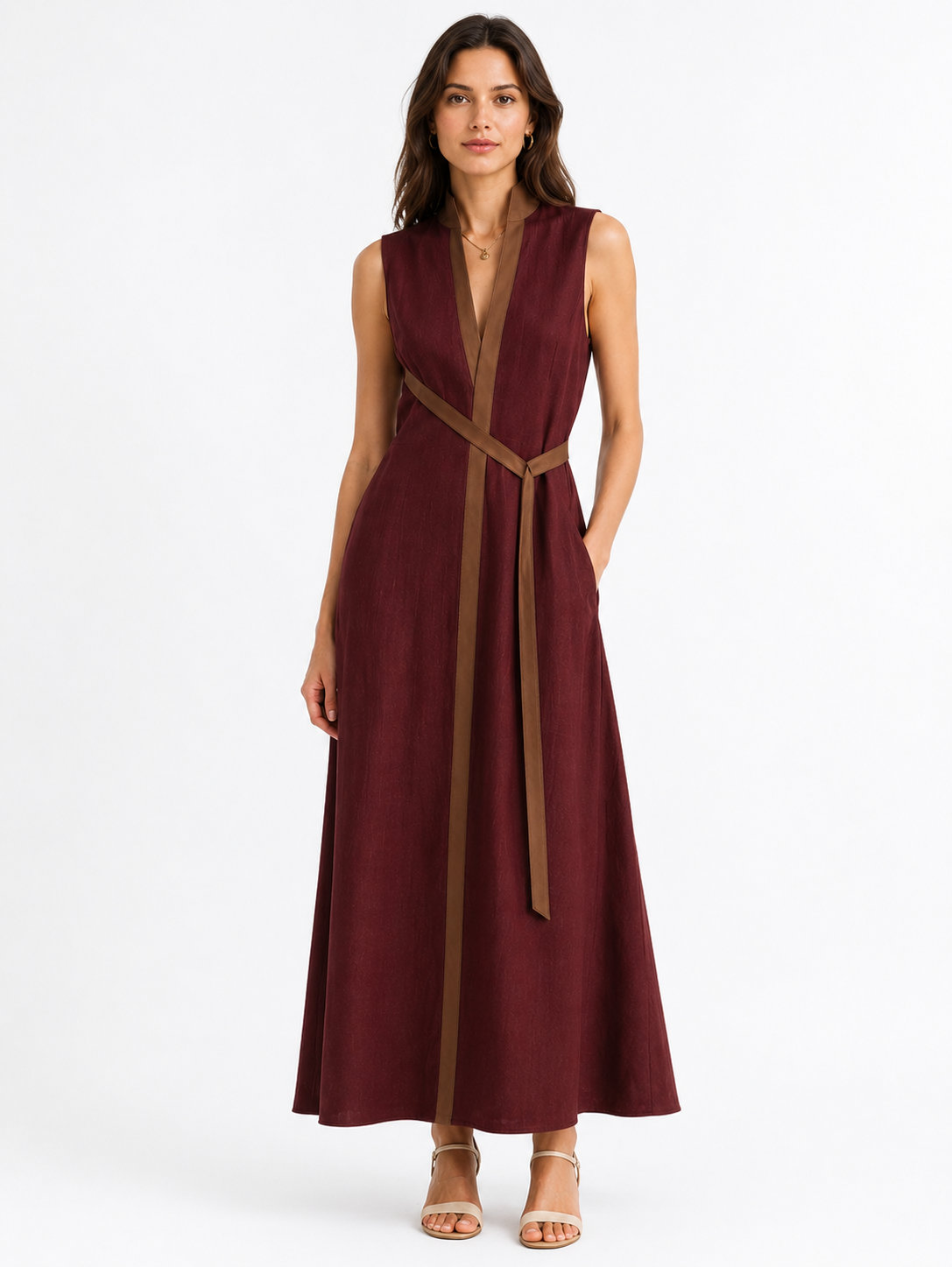 Ärmelloses Midi-Kleid für Damen mit Stehkragen und lockerem Schnitt