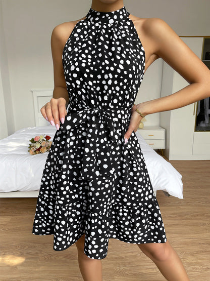 Neckholder Rollkragen Midi-Kleid mit Blumenmuster