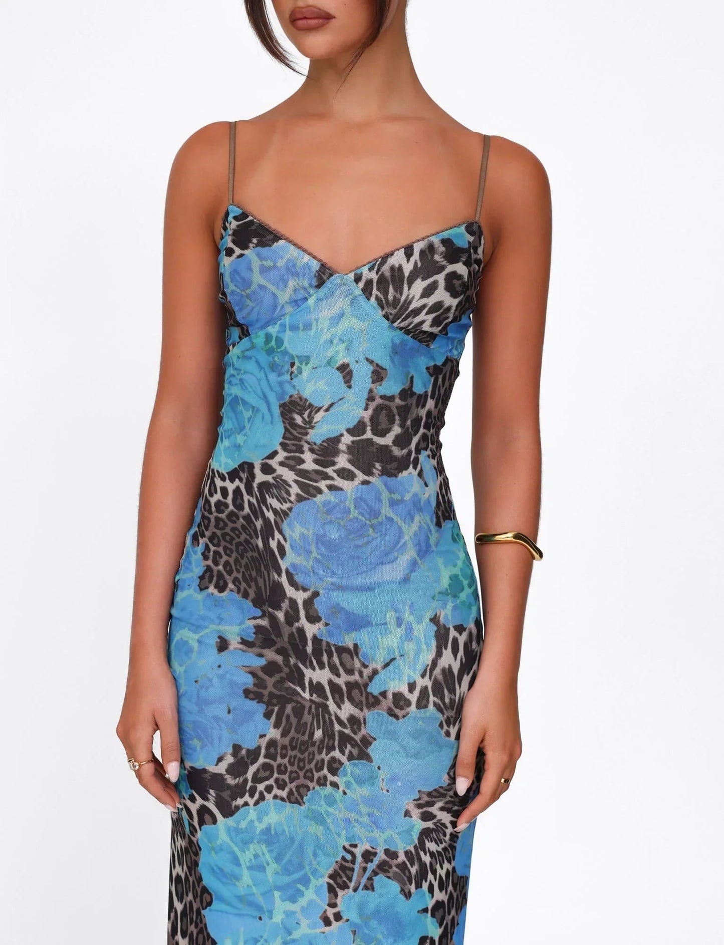 Floral bedrucktes Bodycon-Maxikleid Blau