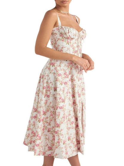 Florales Bustier Midriff Cutout Bodycon Kleid