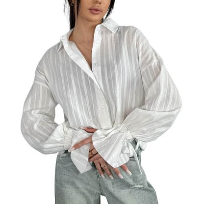 Gestreifte Bluse mit bindbaren Manschetten für Damen