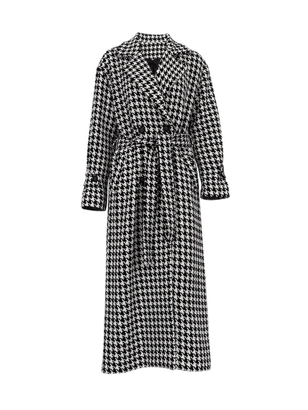 Damen Hahnentritt Trenchcoat Mit Bindegürtel