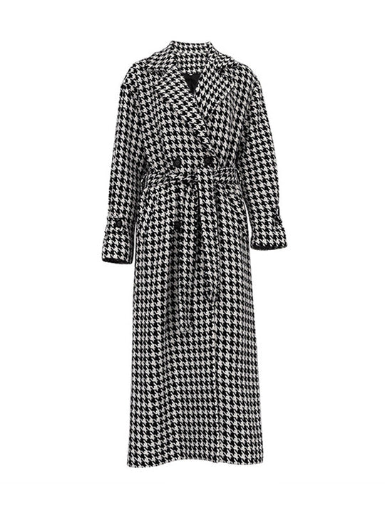 Damen Hahnentritt Trenchcoat Mit Bindegürtel