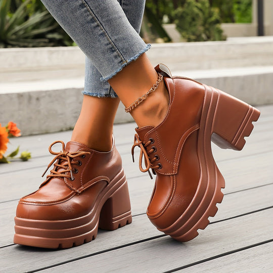 Damen Plateauschnürschuhe Im Retro Design