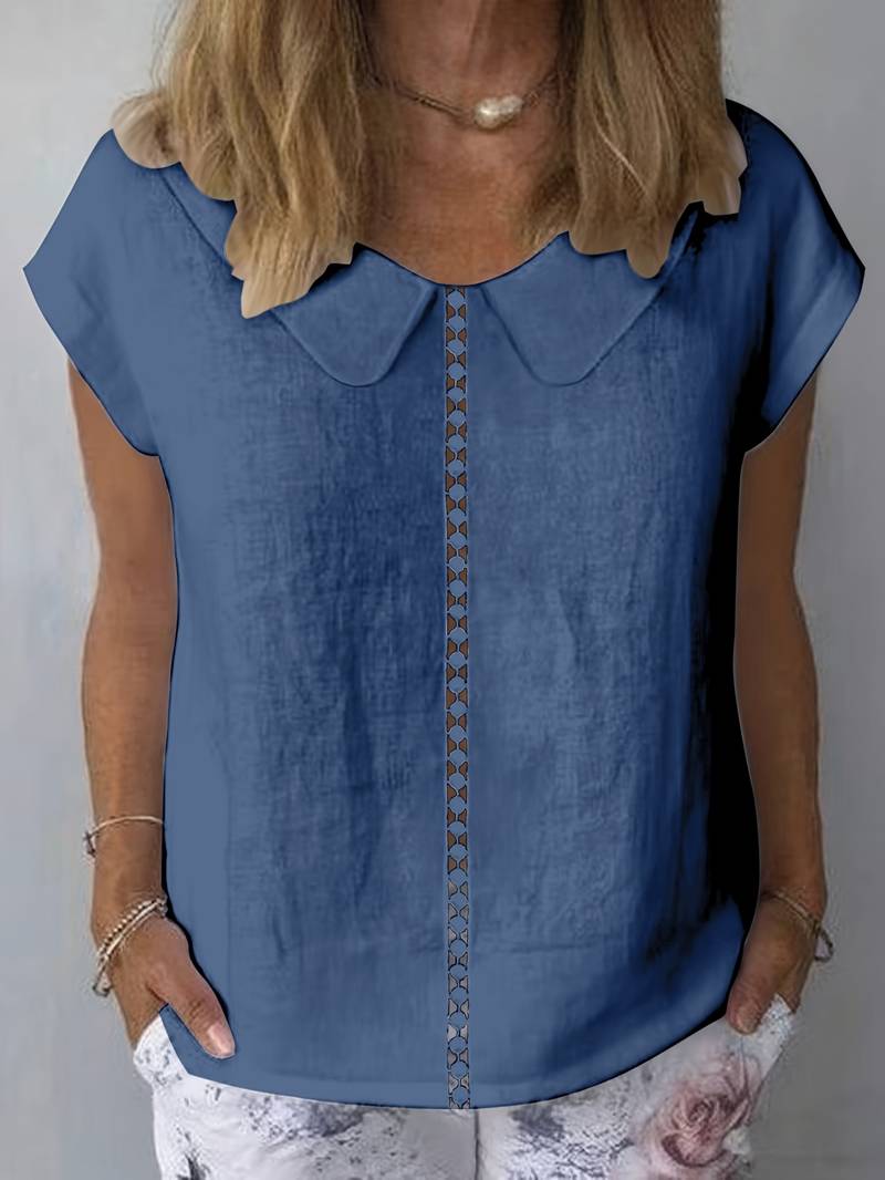 Kurzarm-Pullover mit Spitzenbesatz und Reverskragen