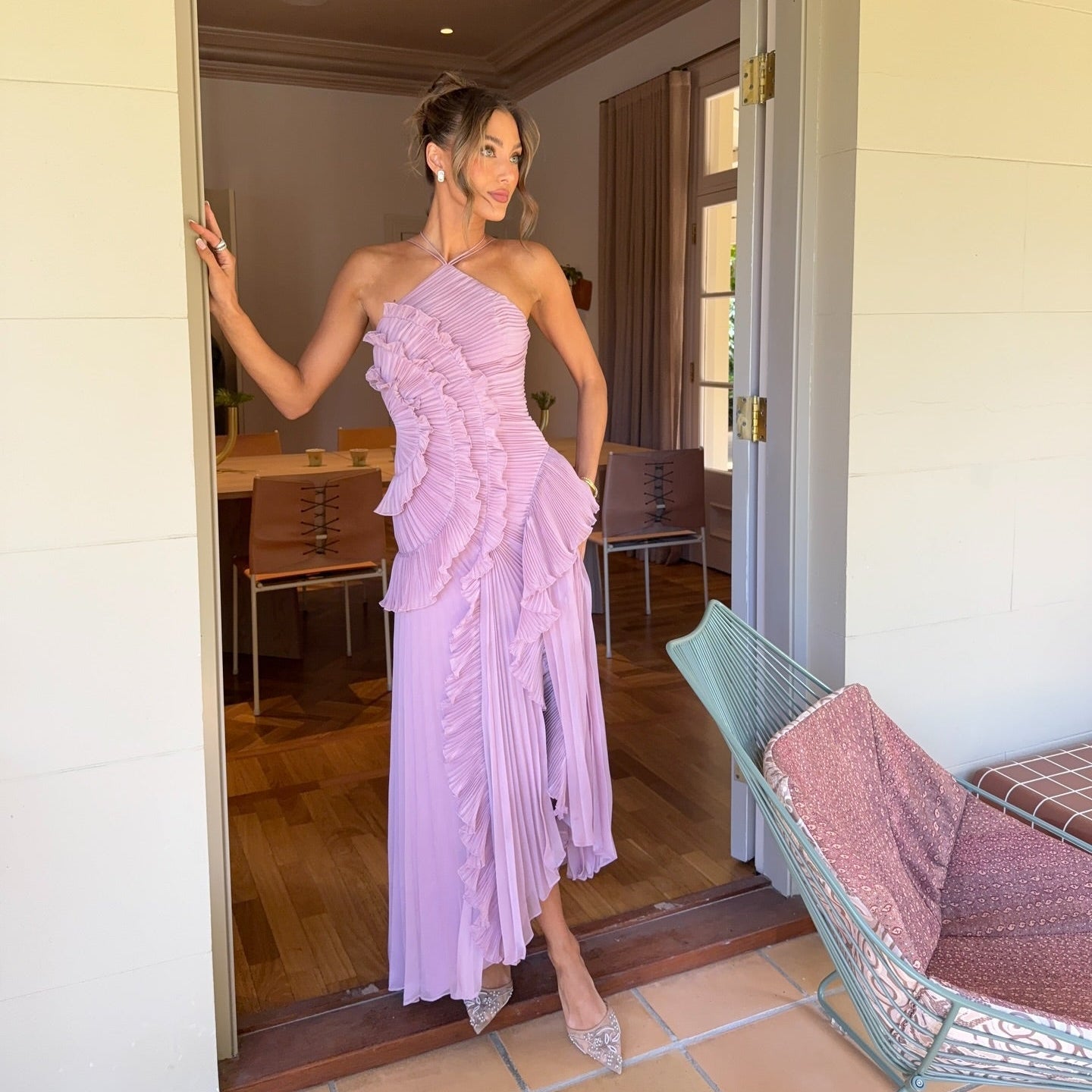 Tea Rose lila plissiertes Midikleid für Damen