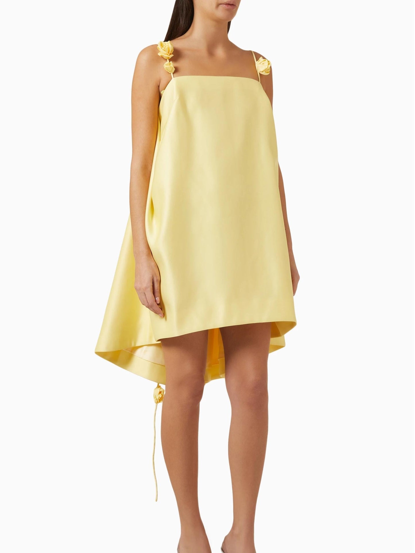 Rückenfreies A-Linien Mini-Kleid mit 3D-Rosenapplikation in Gelb