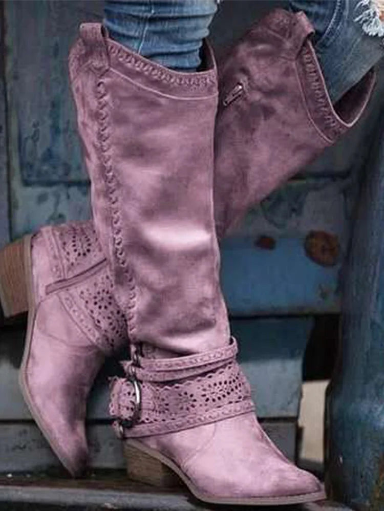 Damen Lederstiefel Im Vintage Design