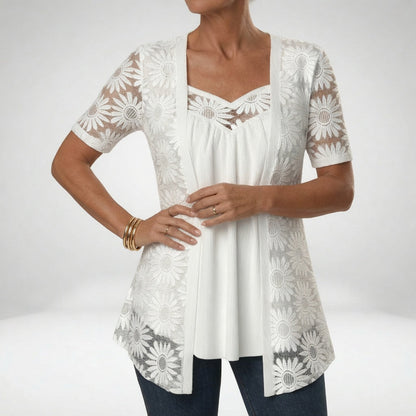 Bluse für Damen mit Blumen-Spitzenstickerei