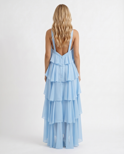 Maxikleid mit mehrlagigem Volant und Neckholder-Ausschnitt