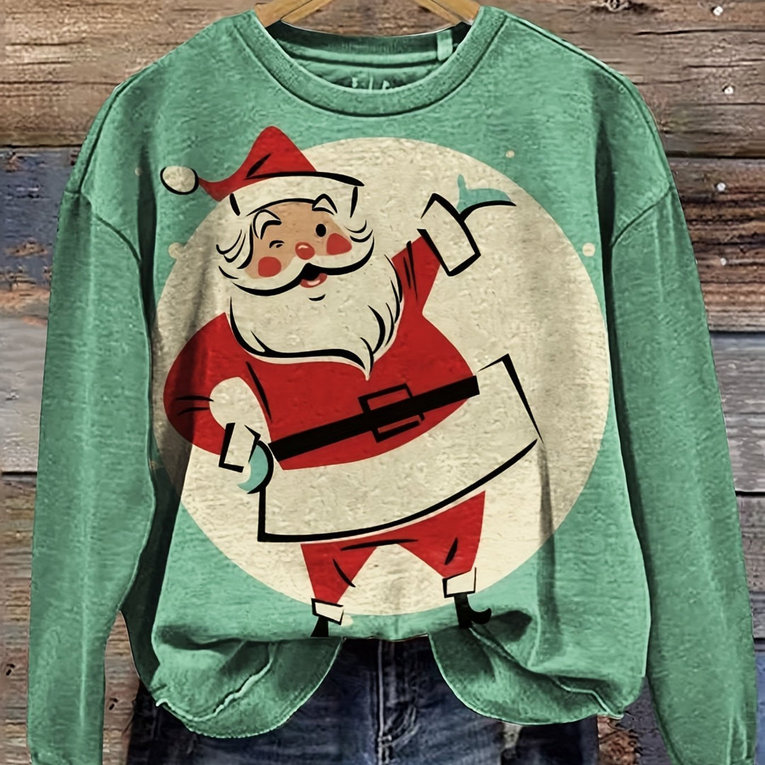 Weihnachtssweatshirt mit Santa-Print und Rundhalsausschnitt für Damen