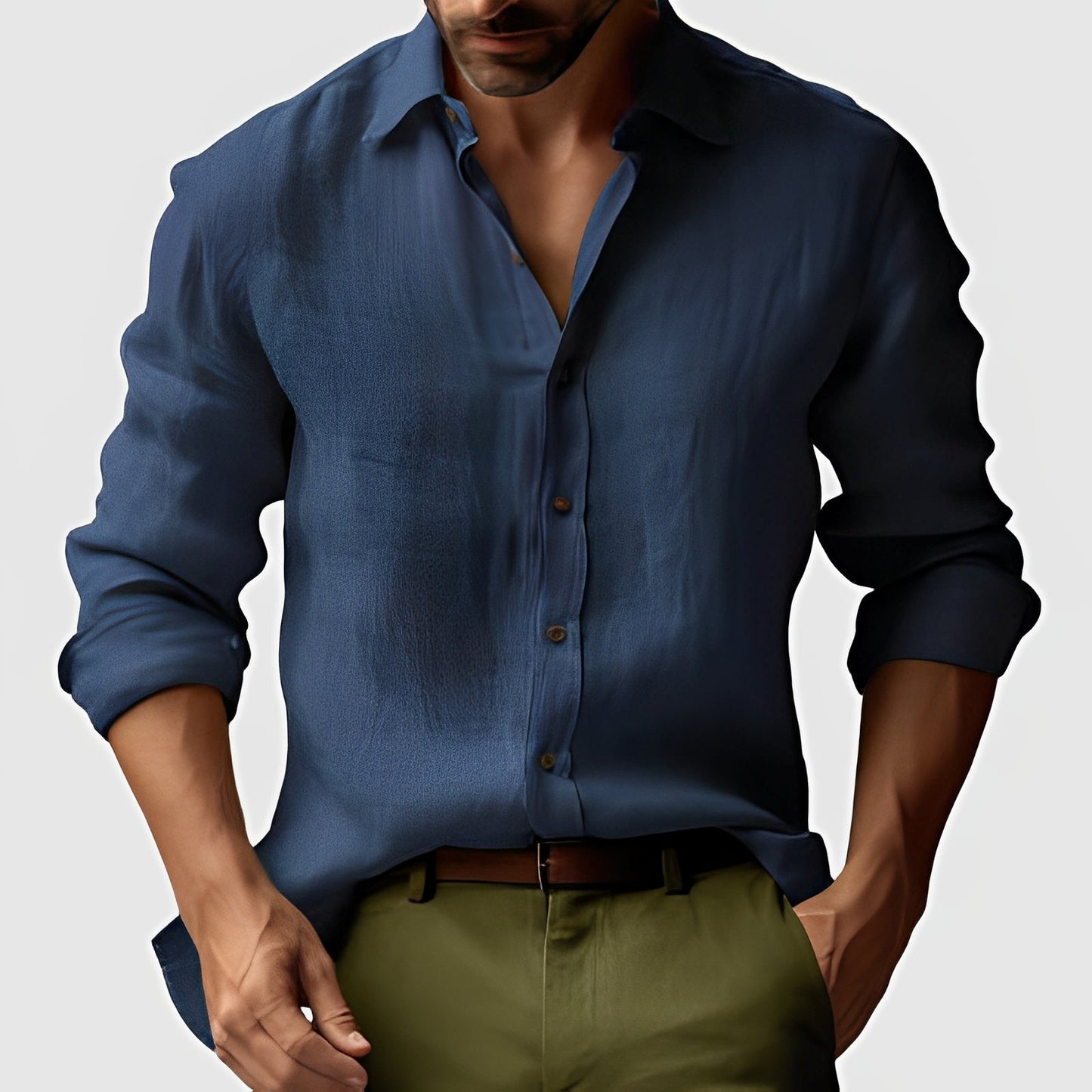 Klassisches Herren-Leinenhemd Einfaches leichtes Button-Up
