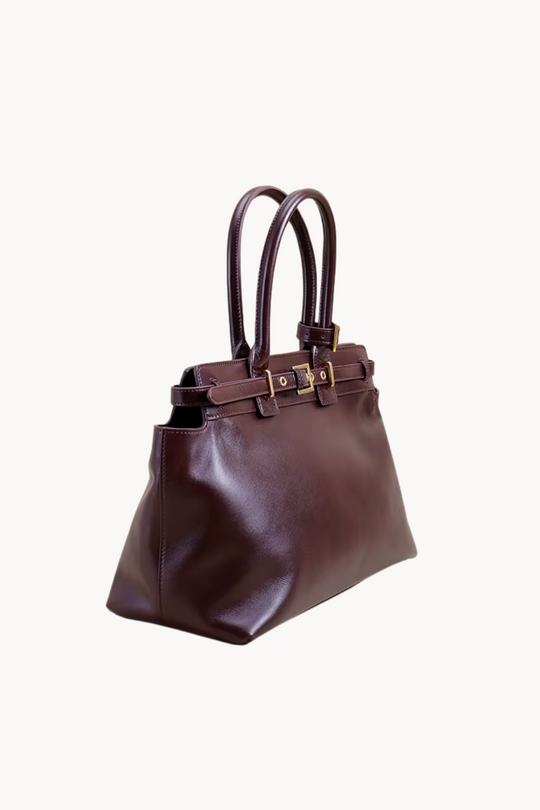 LuxeBel Bordeaux | Luxuriöse große Handtasche aus veganem Leder mit goldenen Details für Damen