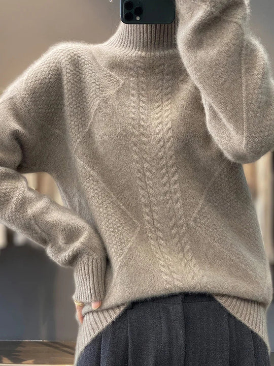 Damen Rollkragenpullover Mit Zopfmuster