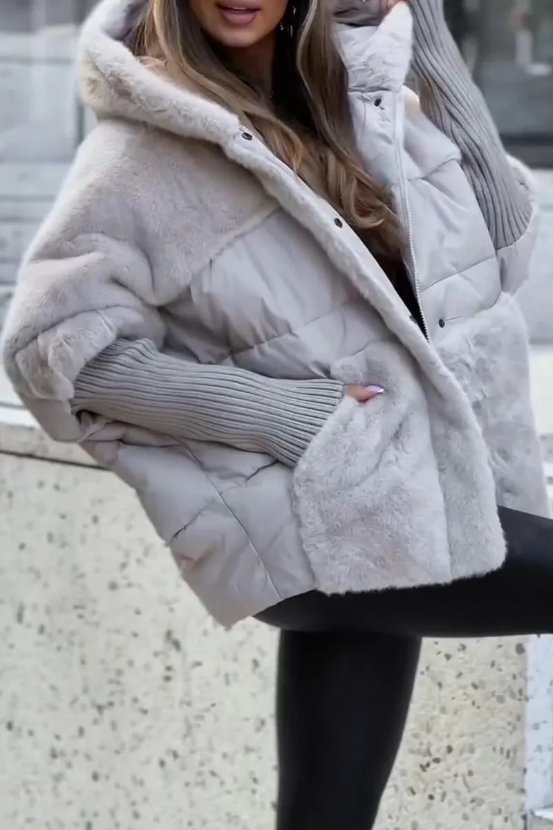 Damen Bomberjacke Mit Kapuze Und Mehrfarbigem Design