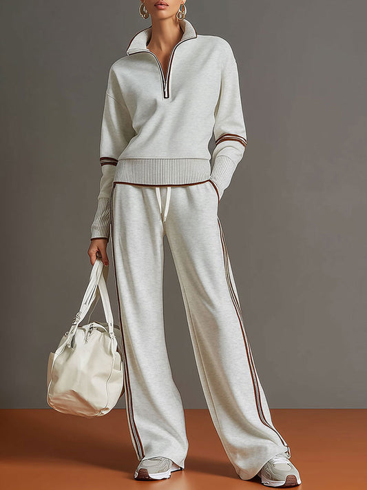 Sweatshirt mit halbem Reißverschluss und weite Hose Lounge-Set