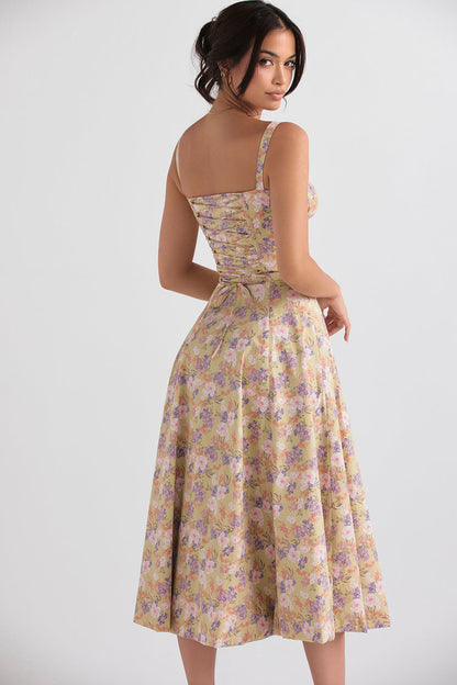 Florales Bustier Midriff Cutout Bodycon Kleid