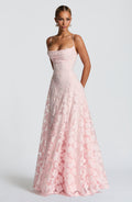 Jacquard Blumen A-Linien Maxi-Kleid