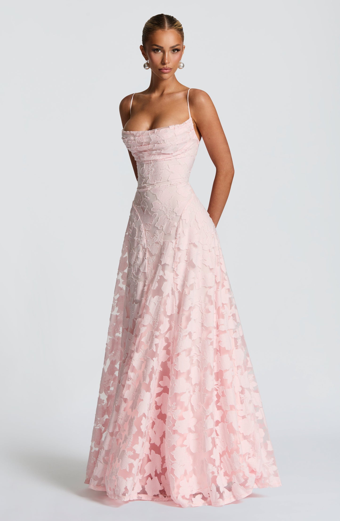 Jacquard Blumen A-Linien Maxi-Kleid