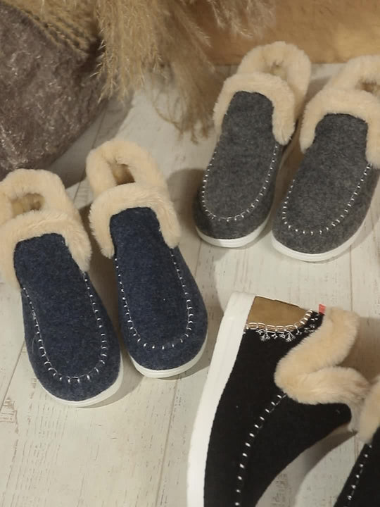 Gefütterte Slip-On Winterhausschuhe mit Profilsohle für Damen