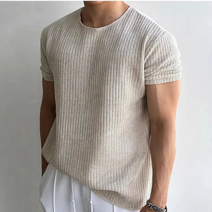 Rippenstrick Rundhals-T-Shirt Freizeit