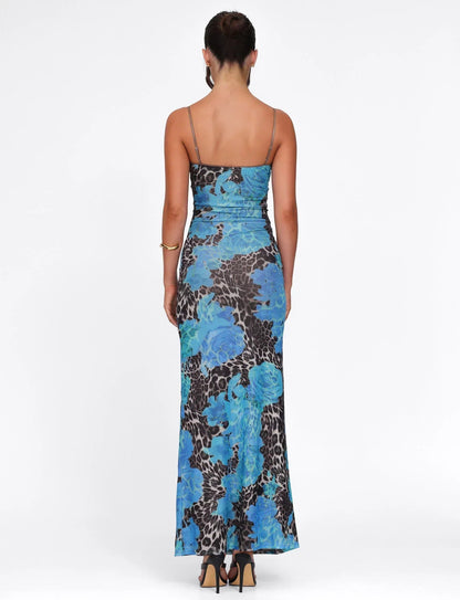Floral bedrucktes Bodycon-Maxikleid Blau