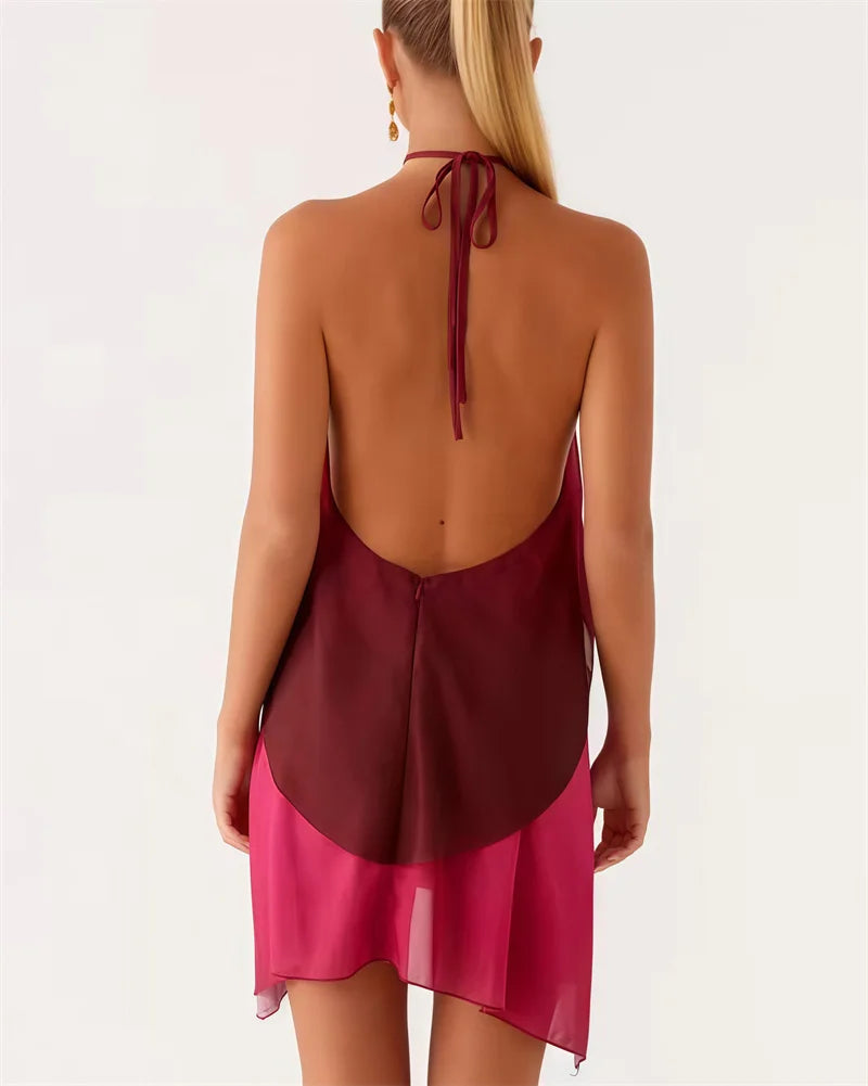 Pinkes Ombré Rüschendesign Mini Kleid