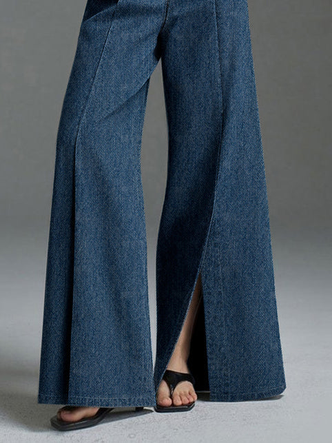 Damen Jeanshose Mit Weitem Bein Und Frontschlitz