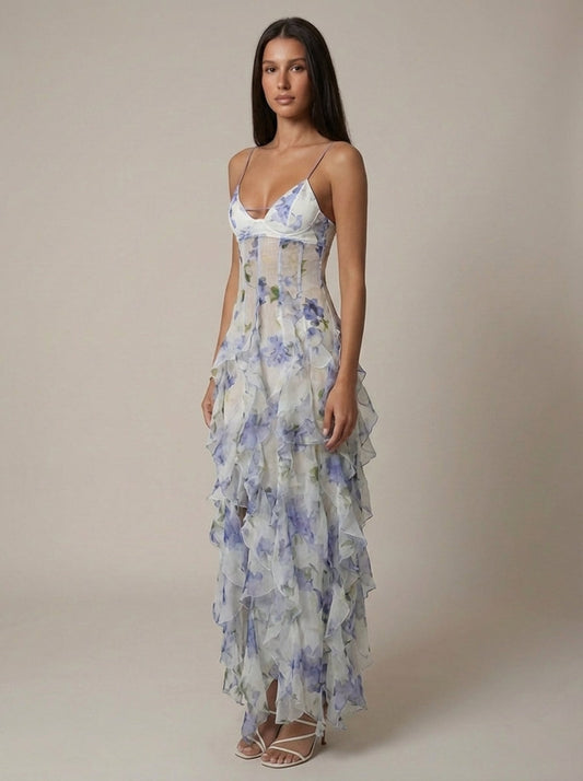 Fließendes Maxikleid Hellblau und Blassrosa