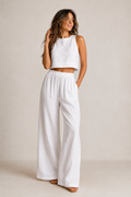 Baumwoll-Zweiteiler Ärmelloses Crop-Top Weite Hose