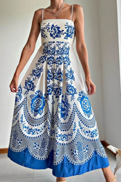 Polyester Spaghettiträger Midikleid Blau