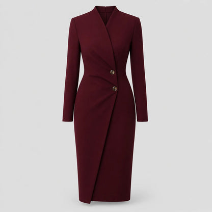 Damen Maßgeschneidertes Wickelkleid Midi Langarm Navy Burgund Schwarz