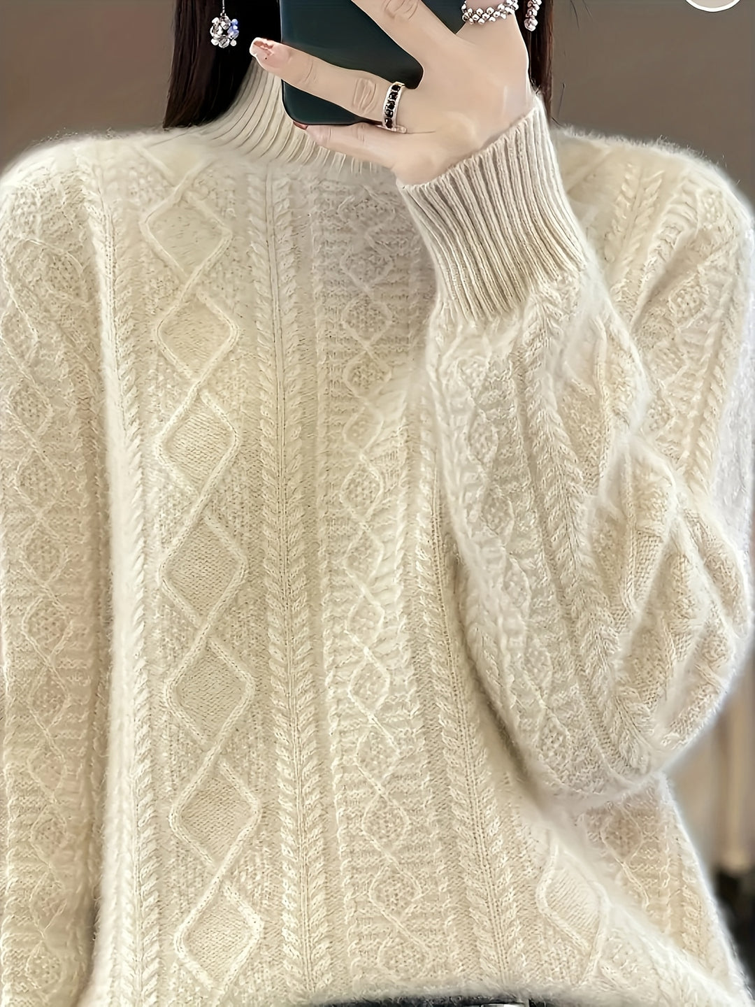 Zopfmuster Pullover mit Stehkragen für Damen