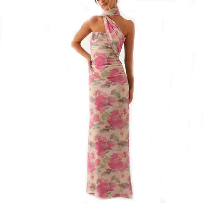 Damen Blumen Maxikleid Sommer Ärmelloses Fließendes Kleid