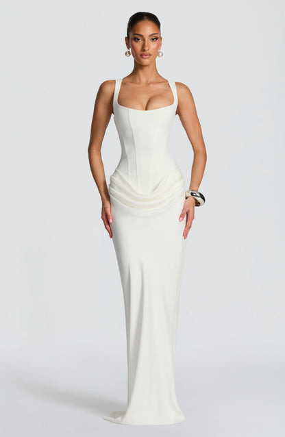 Maxikleid aus Krepp-Satin mit Wasserfallausschnitt und ärmellos