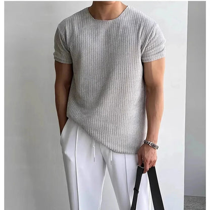 Rippenstrick Rundhals-T-Shirt Freizeit
