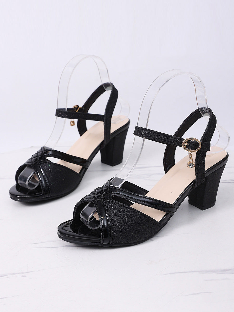 Damen Sandalen Mit Knöchelriemen Und Blockabsatz