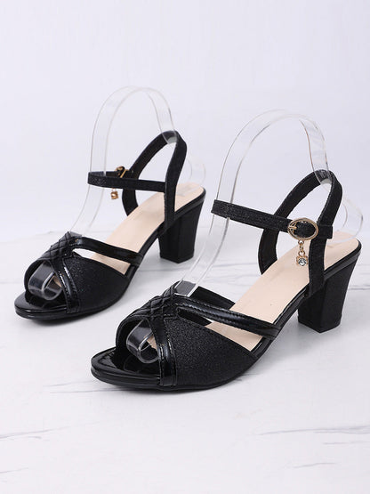 Damen Sandalen Mit Knöchelriemen Und Blockabsatz