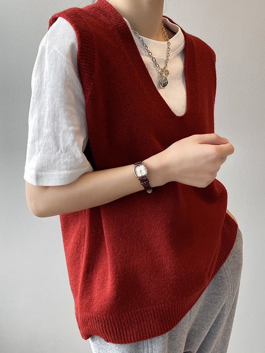 Damen Strickweste Mit V-Ausschnitt Und Lockerem Schnitt