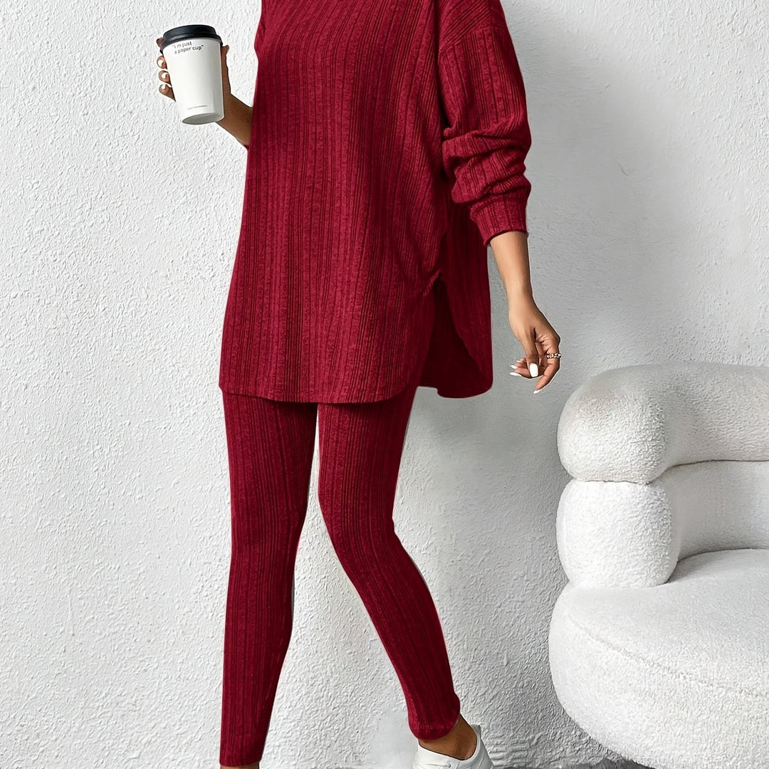 Zweiteiliges Strickset mit Kapuzenpullover und Leggings für Damen