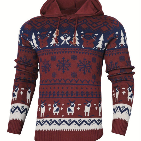 Weihnachtspullover mit Kapuze und Rentiermuster für Herren