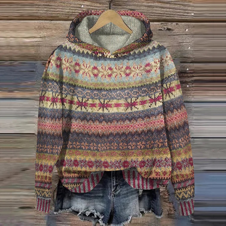 Damen Hoodie Mit Retro Druck Und Kapuze