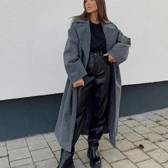 Damen Eleganter Wollmantel Mit Langer Passform