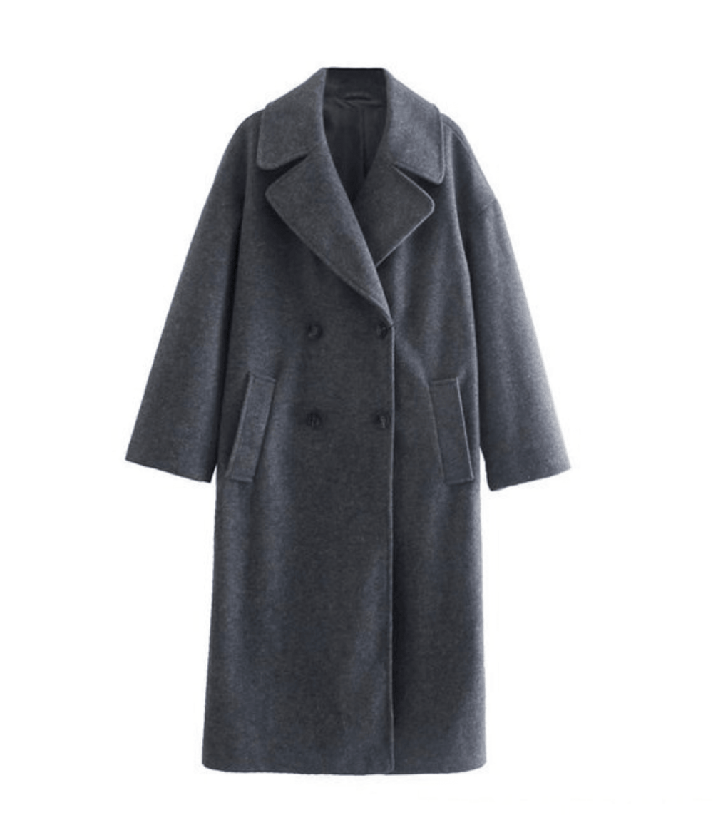 Damen Eleganter Wollmantel Mit Langer Passform