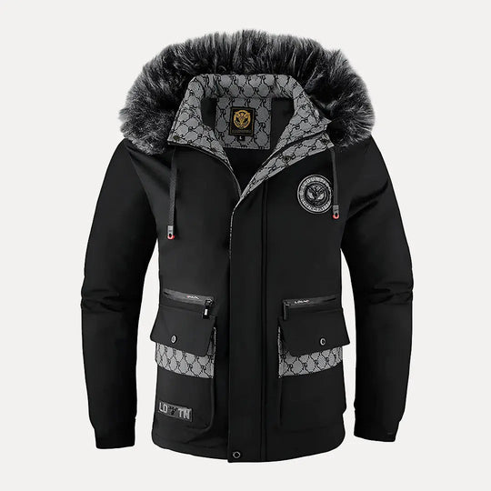 Herren Winterjacke Mit Fellkapuze Und Multifunktionalen Taschen