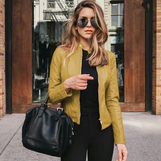 Damen Slim Fit Jacke Im Lederlook