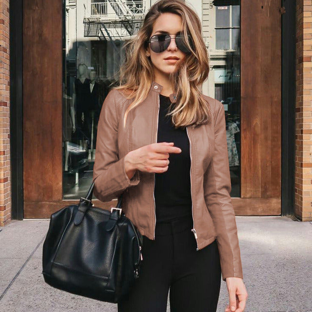 Damen Slim Fit Jacke Im Lederlook