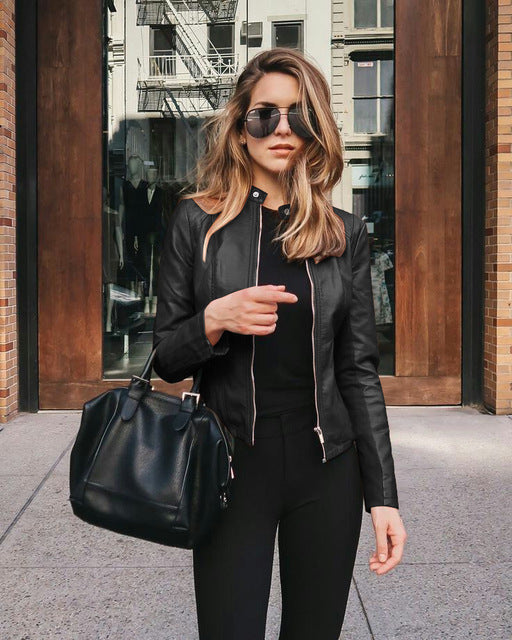 Damen Slim Fit Jacke Im Lederlook