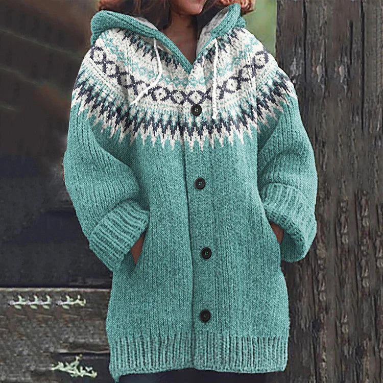 Damen Strickjacke Mit Kapuze Und Knopfleiste