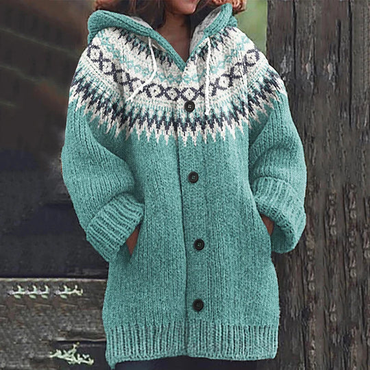 Damen Strickjacke Mit Kapuze Und Knopfleiste